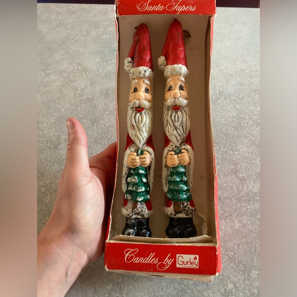 Vintage Gurley Santa Claus Holiday Tapor Candles Set of 2